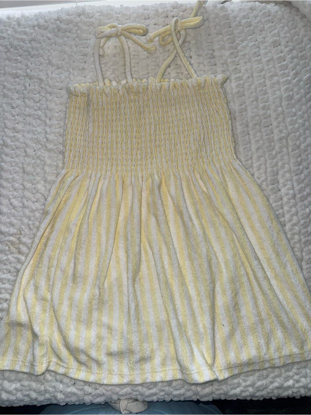 Girls' Yellow & White Striped Smocked Swim Coverup Dress